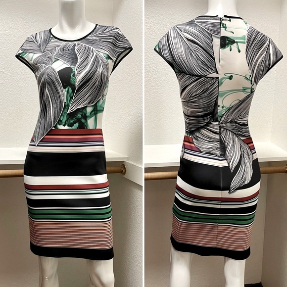 Clover Canyon 🏝️ Jade Storm Crew Neck Stretchy Neoprene Sheath Dress Sz S - Picture 1 of 6